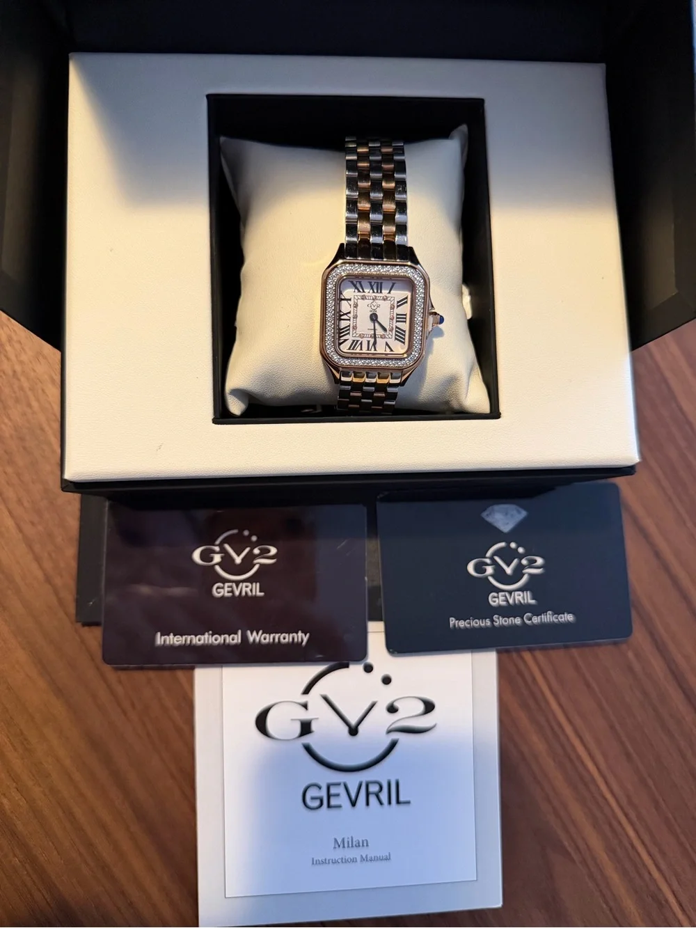 New Gevril Diamond Dial rose gold and silver bracelet Watch, 27.5mm - 0.038